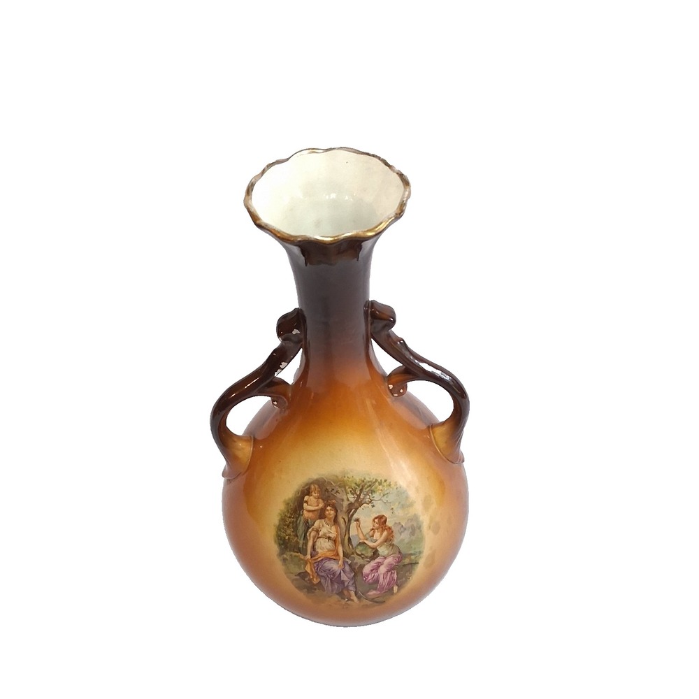 Antique USONA Goodwin Pottery Art‎ Double Handled Victorian Portrait Vase - Picture 2 of 9